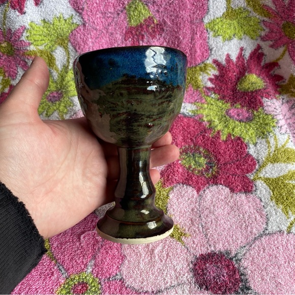 Vintage Signed unique Pottery glazed wine goblet - Picture 3 of 5
